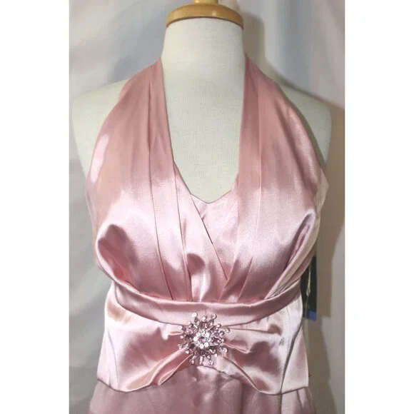 NoxAnabel #906 Satin Bridesmaid Formal Gown-Size L-DUSTY ROSE-NEW With Tags - Picture 5 of 7